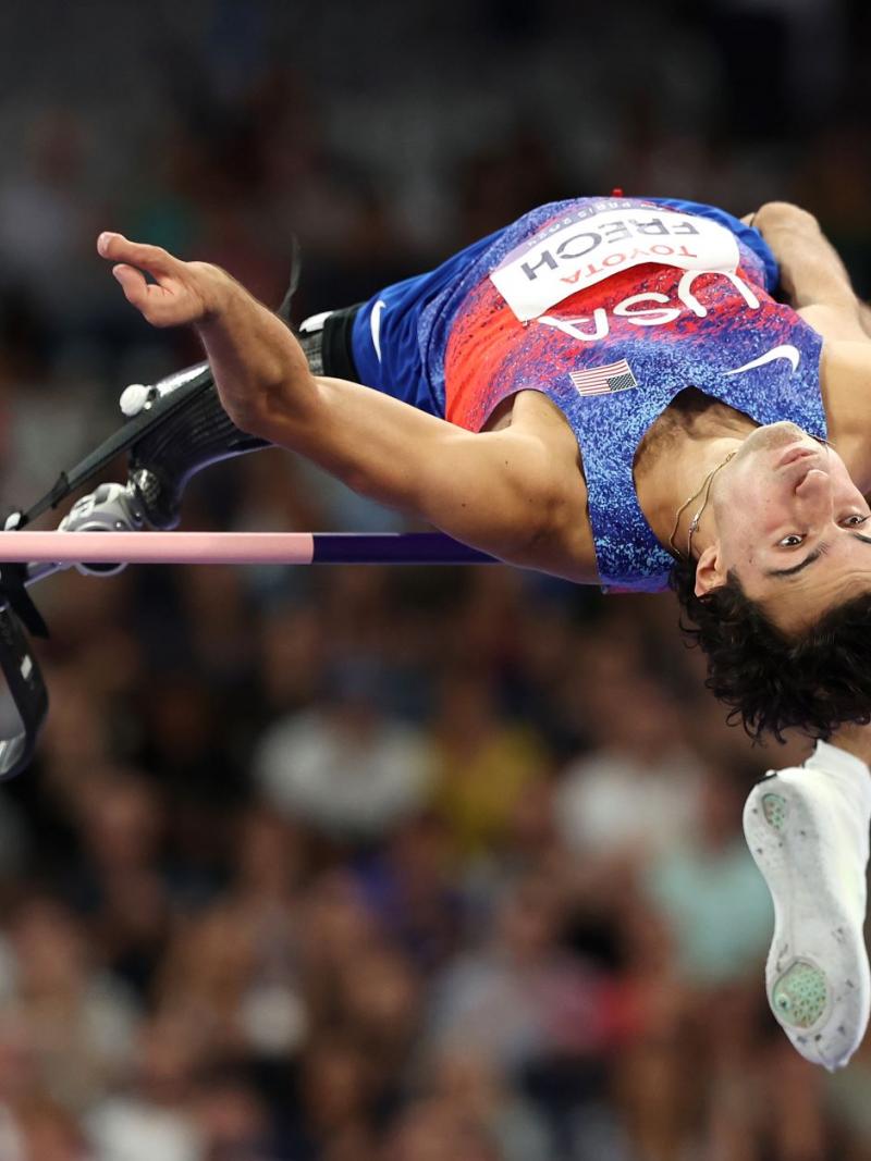 An athlete in action in high jump